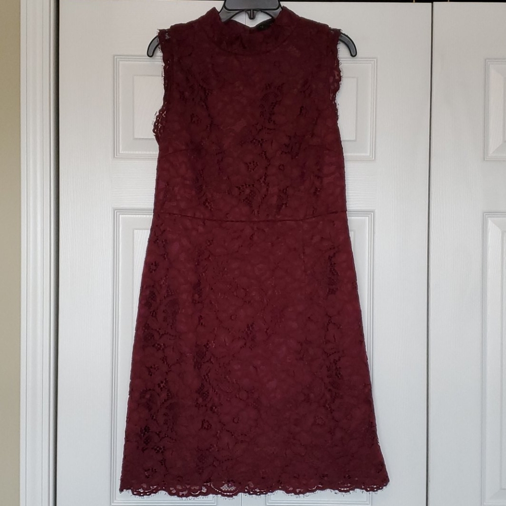 Ted Baker Latoya maroon lace mock neck dress EUC